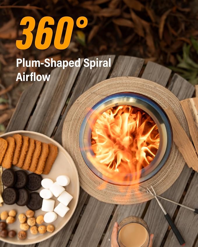 YEFU Tabletop Fire Pit 9.7 x 7.1 in, Low Smoke Camping Stove for Outdoor & Patio, Fueled by Pellets or Wood, Safe Burning Table Top Firepit, with Travel Bag & 2 Mini Sticks & Fireproof Mat, Black
