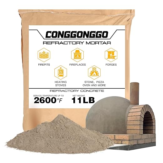 11 LBS Refractory Mortar, 2600°F High Temperature Mortar for Masonry -Fire Refractory Cement Patch for Fireplace Brick, Fire Pit, Kiln, Forge & Pizza Oven Repair- No Heat Cure, Air Set Formula