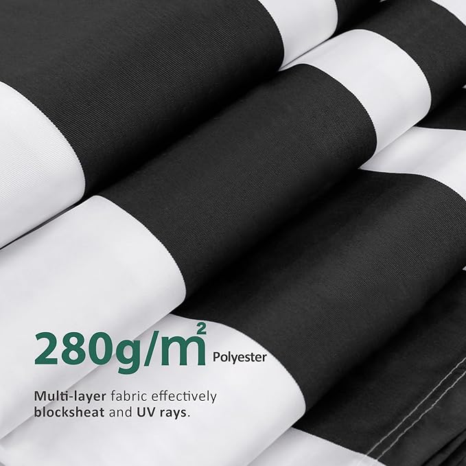 MCombo 11.5x9.5 Feet Manual Retractable Patio Door Window Awning Sunshade Shelter Outdoor Canopy,1210 (White with Black Stripes, 11.5'(L) x 9.5'(W))