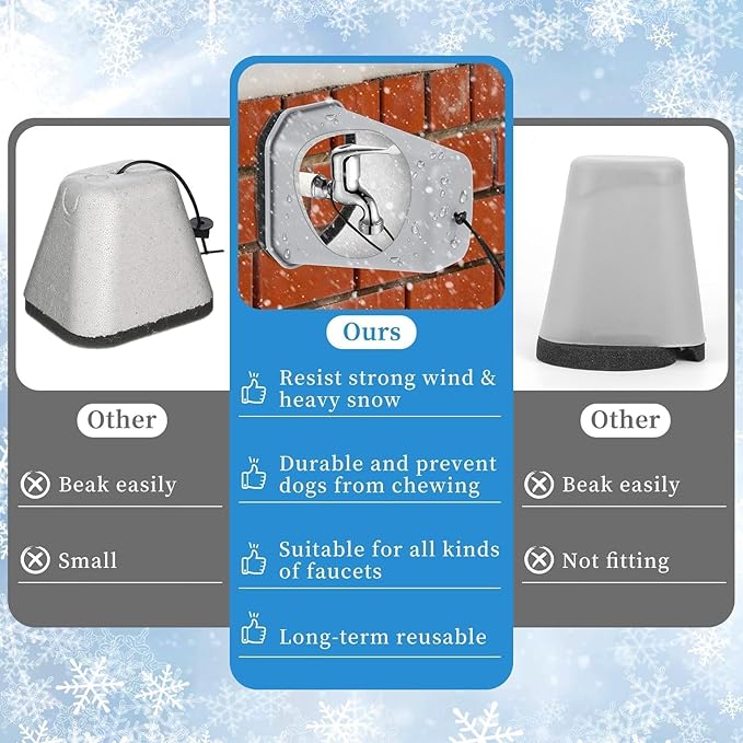 2 Pack 2025 Upgrade Extra Long Pet Proof Outdoor Faucet Covers Winter 8.5x7x5.5in Plastic Thick Foam Spigot Cover w/Reflective Strips for Outside Water Faucet Winter Freeze Protection (Gray)