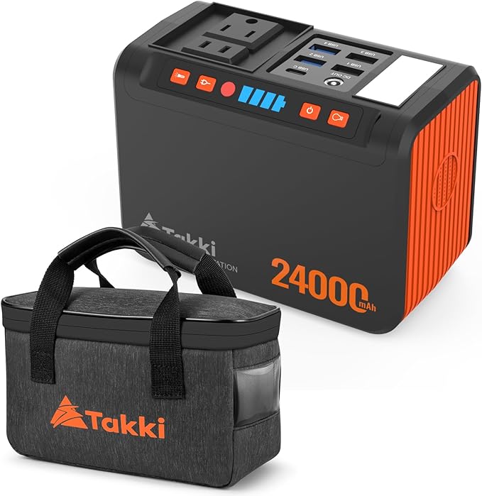 Takki 88Wh Portable Power Station with Carrying Case Bag, Camping Generator Lithium Battery with Peak 120W AC Outlet USB Ports for Outdoor Camping Home Emergency