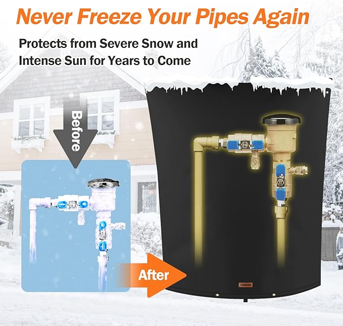 Backflow Preventer Pipe Insulation Cover (5°F) - Irrigation Sprinkler Valve Insulated Pouch - Water Well Pump Cover - Sturdy 5 Layers for Winter Freeze Protection, 18" W x 24" H, Black