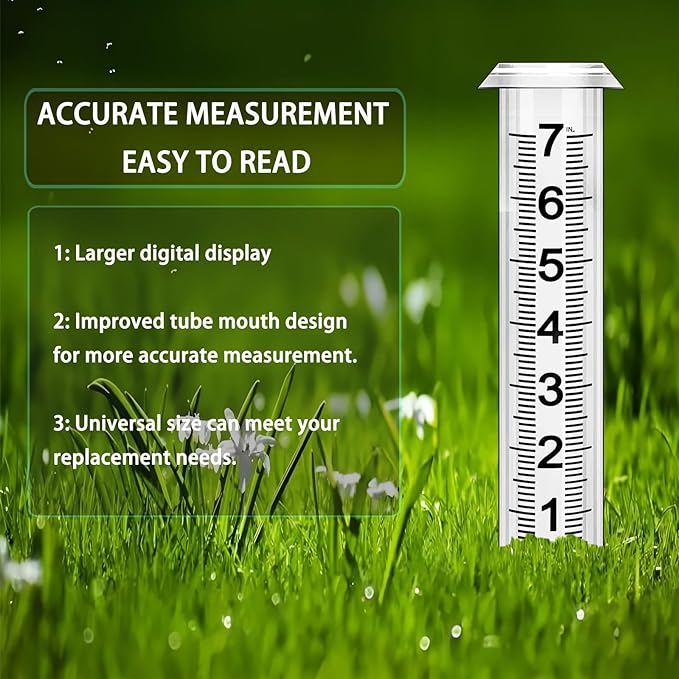 Rain Gauge Replacement Tube, Rain Gauge Outdoor Best Rated Tube,7" Capacity Accurate Rain Gauge Tube, Rain Gauge Outdoor Freeze Proof Measure Tube,2 pc Plastic Rainfall Meter Tube with 1 Brush