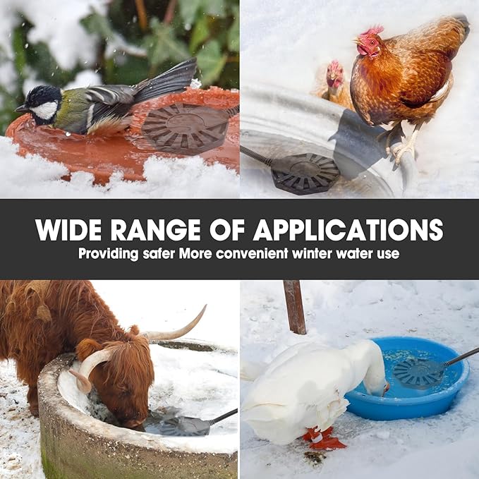 500Watt Outdoor Aluminum Cast Pond De-icer, Thermostatic Control Bird Bath Heater,Chicken Water Heater,Stock Tank Heater for Livestock Poultry Cows,Horses,Birds,Wildlife Drinking for Winter