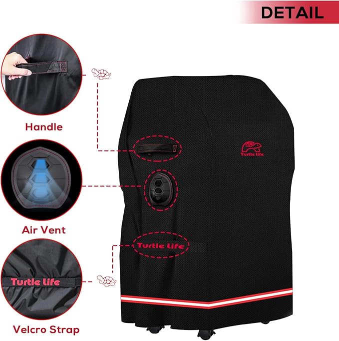 Turtle Life BBQ Grill Cover, 32 Inch Heavy Duty Waterproof 2 Burner Barbecue Gas Grill Covers for Weber Spirit Char-Broil Performance, Black