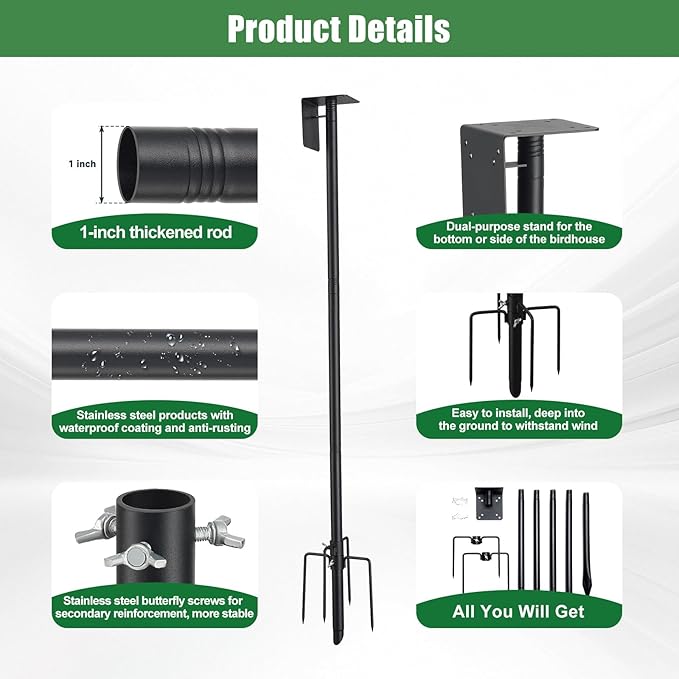 Bird Feeder Pole 60" Outdoor Decor - Premium Metal, Rust-Resistant, Sturdy & Weatherproof - Easy Installation for Garden, Lawn, Field Bird House Pole, Bird Feeder, Outdoor Birdhouse