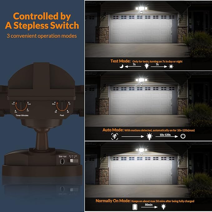 LEPOWER 1600LM LED Solar Security Lights Motion Outdoor, 5500K White Light, IP65 Waterproof Outdoor Flood Solar Light for Yard, Garage(Brown)