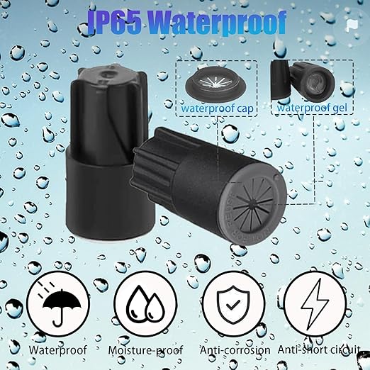 30PCS Waterproof Wire Electrical Connectors 22AWG-14AWG, Outdoor Seal Electrical Twist Nuts Caps Cable Terminal Connector for Landscape Light, Irrigation Valves, Wet Location Installation, Black