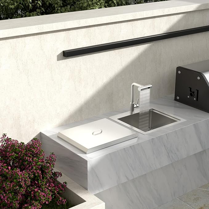 Lordear Drop In Outdoor Kitchen Sink Workstation with Pull-out Faucet 21" x 20" Bar Prep Sink 16 Gauge Stainless Steel Single Bowl Small Kitchen Camper Wet Bar Mobile Home RV Basin with Cover