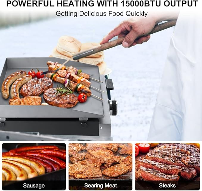 Camplux Propane Gas Griddle Grill, 15,000 BTU Griddle Grill Combo, Portable Camping Griddle Station 17 Inches with 20 lb and RV Regulator for Camping, RV Picnic and Tailgating