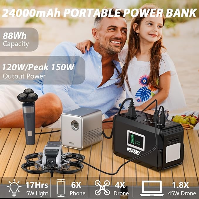 HOWEASY Portable Power Bank, 24000mAh Portable Laptop Charger Power Bank with 2 110V/120W AC Outlet,Portable Battery Pack & Power Bank for Notebooks, MacBook, Laptops