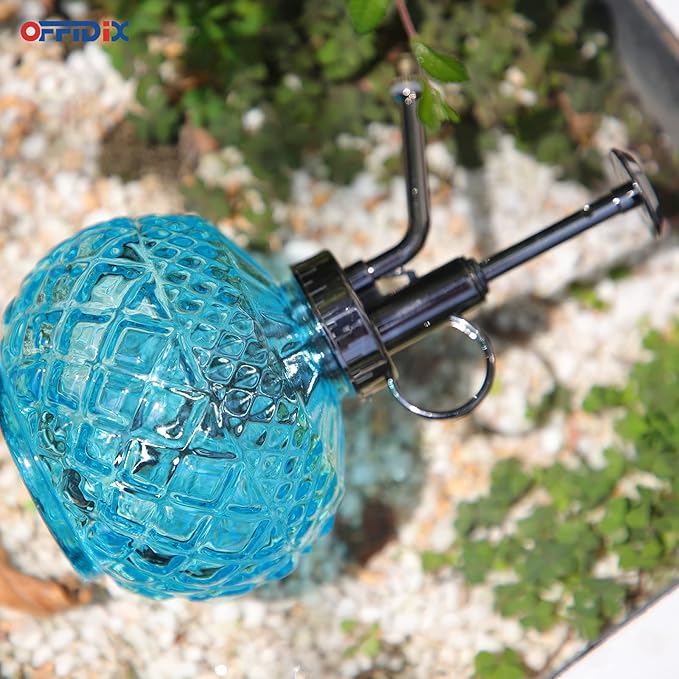 OFFIDIX Glass Plant Mister, 300ML Vintage Spray Bottle Plant Spritzer with Top Pump Fine Mist,Small Decorative Watering Can for Indoor Outdoor Succulent and Other Live Plants (Light Blue)