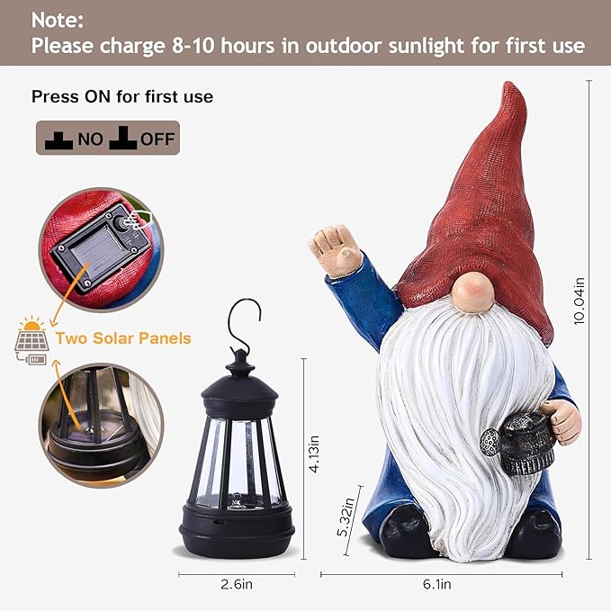 Solar Garden Gnome Gnome Outdoor Statues Garden Decor Resin Birthday Gifts for Women Mom Art for Yard Porch Patio Lawn Yard with Watering Can Lights Lantern