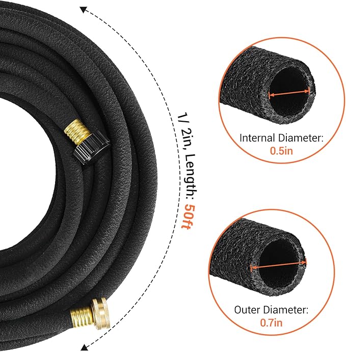 MAMIZO Soaker Hose 50 ft 1/2", Solid Brass Connectors Rubber Longer Lasting, Heavy Duty Drip Hose to Save 70% Water, Soaker Hose for Garden, Lawn and Yard (1/2" 50ft)