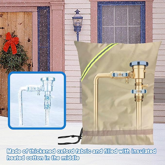 Outdoor Faucet Covers for Winter Freeze Protection, 24" x 30" Backflow Preventer Insulation Cover, Waterproof Pipe Insulation Cover for Snow, Sun Exposure - Beige