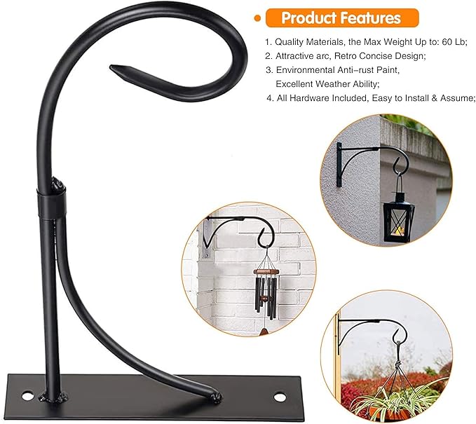11 Inch Wall Mount Hanging Plant Hook, Rust-Resistant Iron Plant Hanger for Indoor & Outdoor Use