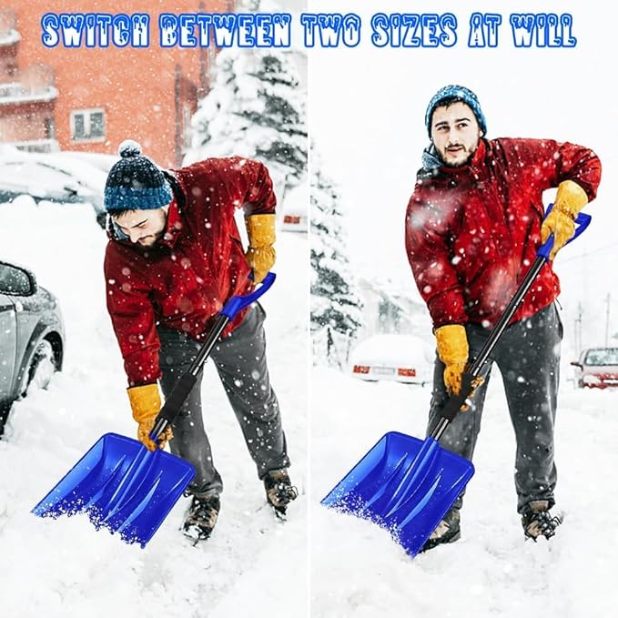 Snow Shovel, New Upgrade Snow Shovels for Car Driveway Snow Removal, Lightweight Portable Adjustable Large Capacity Shovel Perfect for Garden and Emergency(Blue)