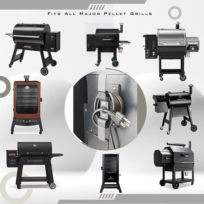 Pellet Grill Smoker Magnetic Power Cord Organizer for Traeger Pellet Grills and Smokers - Metal Material with Strong Magnet for Tangle-Free Cord Storage, Fits Most Pellet Smoker Accessory
