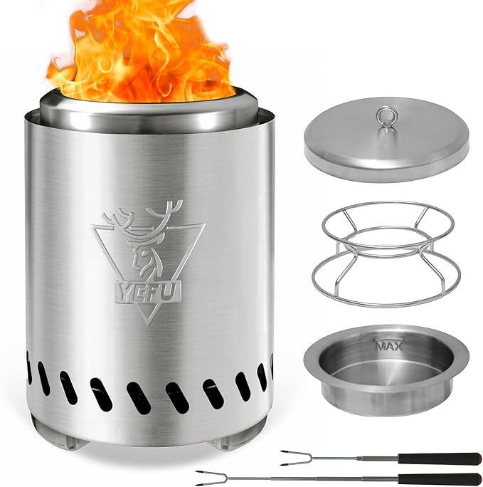 YEFU Smokeless Tabletop Fire Pit, Indoor Outdoor Table Top Firepit Fueled by Wood Pellet, Portable Mini Stove with Bag & Rack & Fireproof Mat, 5.5 in