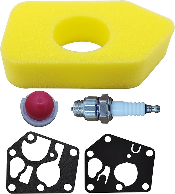 698369 Air Filter for B&S 3.5-4.5 Hp Classic Sprint Quattro Engine with Spark Plug 694394 494408 Primer Bulb 495770 795083 Gasket Diaphragm Lawn Mower tune-up kit