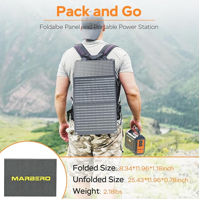 MARBERO Solar Generator 167Wh Camping Portable Power Station 200W Peak with Foldable Solar Panels 30W with AC Outlet 110V Multi-Port LED Flashlights for CPAP Home Camping Hurricane Emergency