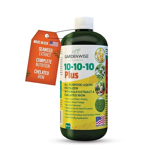 10-10-10 All Purpose Plant Food - Liquid Fertilizer with Seaweed Kelp & Iron - Indoor & Outdoor Plant Food, Vegetables, Flowers, Lawn & Garden 1x16 oz