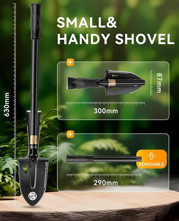 SUNPOW Shovels for Digging, Camping Shovel, Portable Shovel for Gardening, Digging, Metal Detecting, Hiking, Car Emergency - Multifunctional Lightweight Outdoor Shovel
