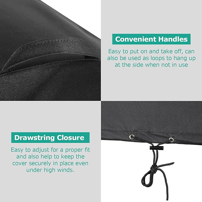 SunPatio Round Fire Pit Cover 32 inch, Heavy Duty Waterproof Patio Fire Bowl Cover with Adjustable Drawstring and Handles, UV & Rip & Fade Resistant, 32" Dia x 14"H, Black