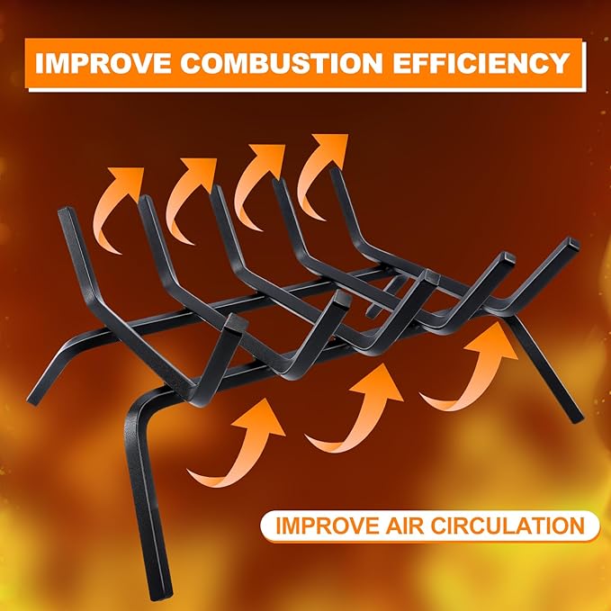 Fireplace Grate,Fireplace Log Holder,18 inch Heavy Duty Solid Cast Iron FIrewood Log Burning Rack for Inside The Fireplace Accessories Outood Fire Pit Kindling Fireplace Tools