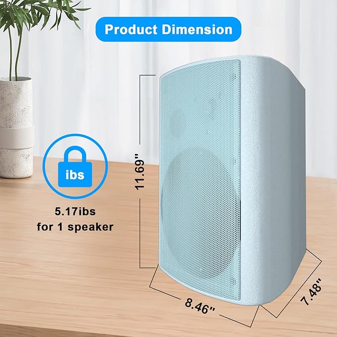 STUDIOFINIX 800W 6.5 Inch Bluetooth Outdoor Speakers Waterproof Wired with Multifunctional Amplifier Wall Mount Weatherproof Loudspeaker System for Patio Garden Poolside Home(4 Speakers,White)