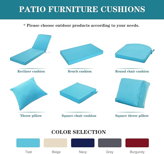 Chaise Lounge Cushion for Outdoor Furniture, Waterproof Fade and Tear Resistant Lounge Deck Chair Cushions for Patio Lawn Pool Resort Hotel, 80x26x3 Inch, Teal