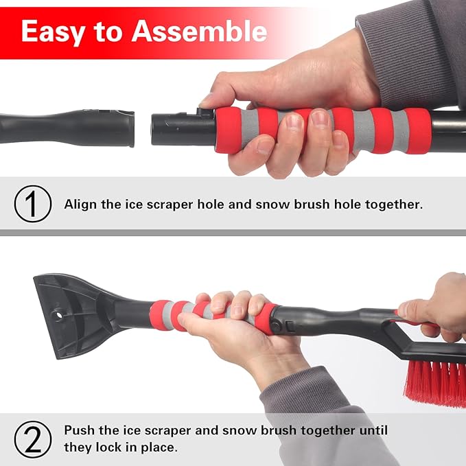 Snow Brush and Ice Scraper for Car Windshield,26.4" Window Scraper Deicer for Car SUV and Truck,Ice Scrapers and Brushes 2 in 1,Winter Car Automotive Exterior Accessories(1Pack Red)