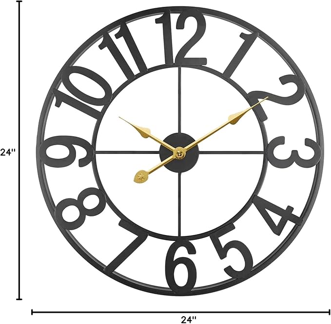 Large Outdoor Clock, 24 Inch Silent Non-Ticking Battery Operated Outdoor Wall Clock, Black Modern Metal Wall Clock for Patio, Porch, Pool Area, Kitchen, Bedroom, Living Room, Farmhouse Decor