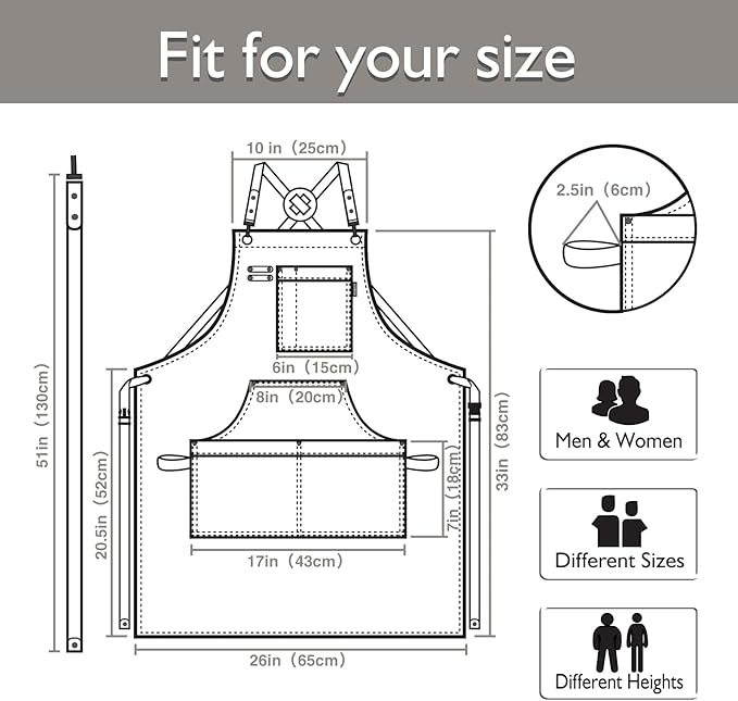 10 Pack Kitchen Apron, Work Apron, Canvas, Multiple Pockets, Gardening, Painting, BBQ, Artist, Carpenter, Sizes M to XXL, Dark Gray