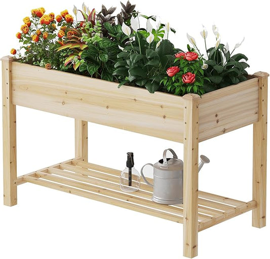 Wooden Raised Garden Bed ,Planter Box with Legs, Wooden Planter -Grow Herbs and Vegetables Outdoors – Naturally Rot-Resistant - Unmatched Strength Lasts Years (Natural-M)
