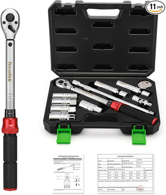 11Pcs 3/8" Drive Spark Plug Socket Set with Click Torque Wrench, Spark Plug Gapper, Universal Joint, Extension Bar, 9/16", 5/8", 3/4", 13/16", 14, 16 and 18mm, CR-V Sockets with Rubber Rings