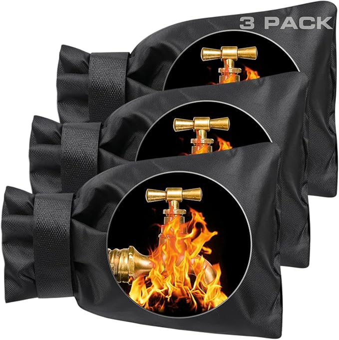 Outdoor Faucet Covers for Winter Freeze Protection - 3 Pack, Thickened Insulated Pipe Covers for Outside, Yard Maintenance Must Haves Reusable Waterproof Spigot Covers, 7.7" H x 5.9" W, Black