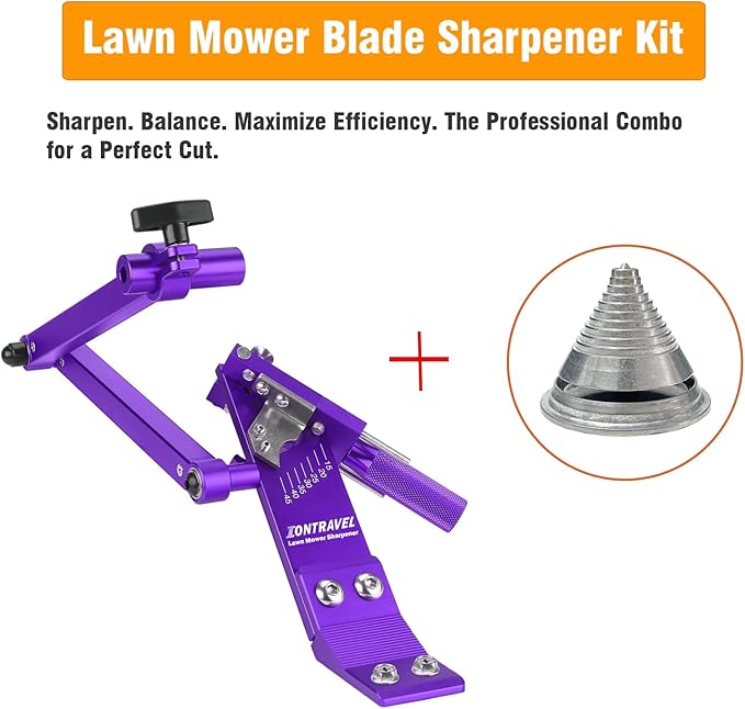 Upgraded Lawn Mower Blade Sharpener with Ball Bearing Handle and 15°-45° Adjustable Frame, for Straight & Standard Lawn Mower Blades,Mower Blade Sharpener Kit with Metal Blade Balancer,5005,Purple