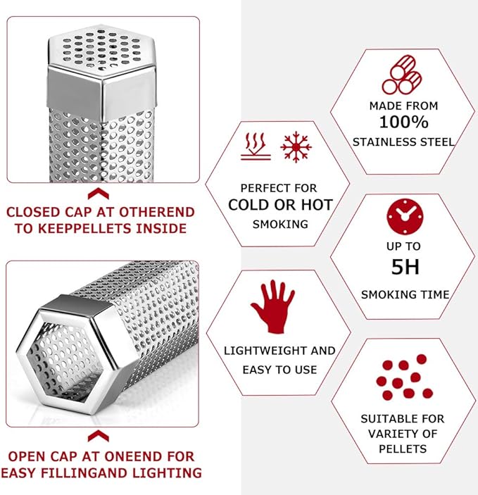 Realcook Pellet Smoker Tube 12-inch: Stainless Steel Wood Pellets Smoke Tube for Hot or Cold Smoking | BBQ Smoke Generator Tubes Works with any Grill and Smokers