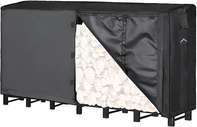 Himal 8ft Waterproof Firewood Cover, Heavy Duty 600D Oxford Outdoor Storage Wood Rack Cover with Buckle (Log Rack not Included)