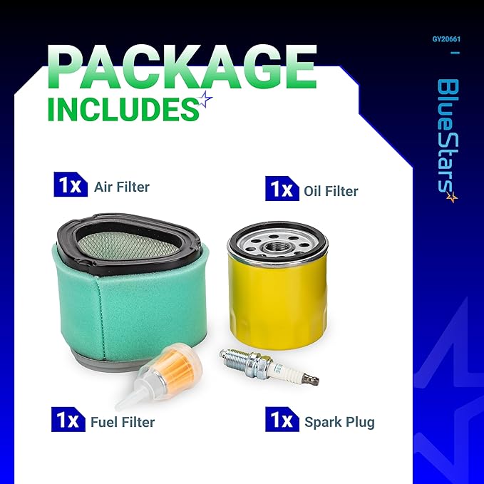BlueStars GY20661 Air Filter Oil Filter Tune Up Kit - Compatible with John D L110 LT160 LX266 M145944 Lawn Mower Kohler CV13S CV16S CV490 CV491 CV492 CV493 Command Pro Parts 12 083 10-S, 12 083 16
