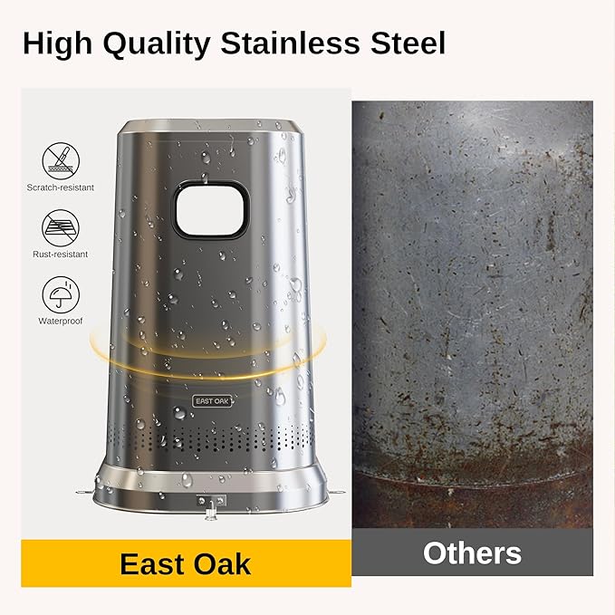 EAST OAK 50,000 BTU Patio Heater for Outdoor Use with Double-Layer Stainless Steel Burner, Square Round Table Design and Wheels, Propane Patio Heater for Home and Commercial, Stainless Steel
