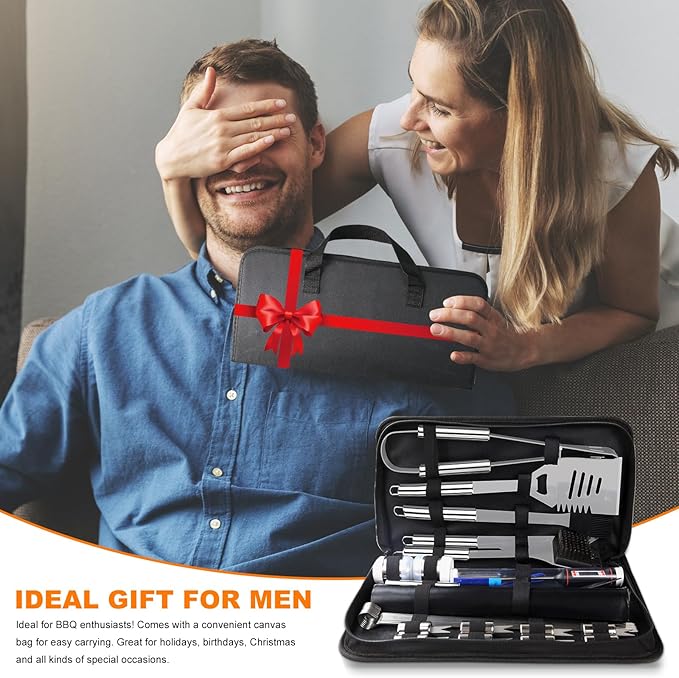 28PCS Stainless Steel BBQ Grill Accessories Set, Grilling Gifts for Men Birthday Father's Day, Portable Multifunction Grilling Utensils Tools Kit with Storage Bag for Outdoor Grill Camping BBQ Party