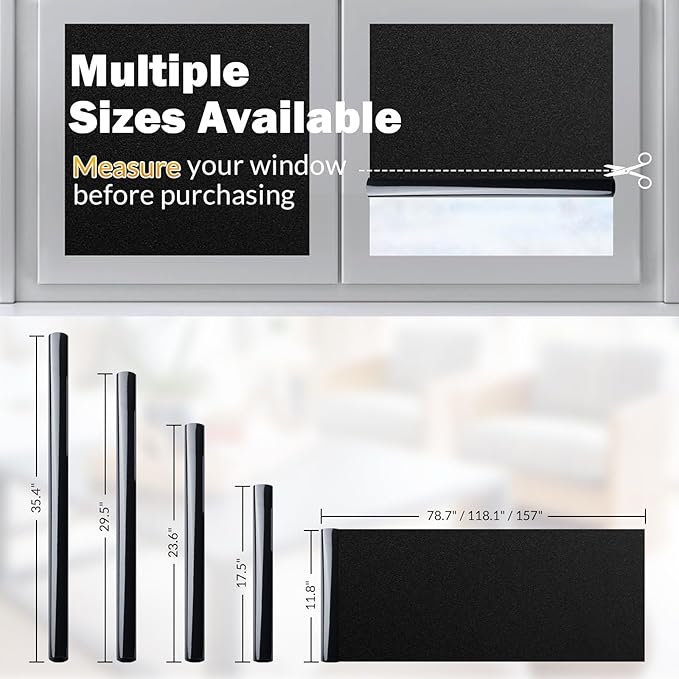 rabbitgoo Blackout Window Film, Sun Heat Blocking Privacy Cover for Glass, Removable Opaque Room Darkening Dark Black Out Window Covers Tint Shades for Home Day Sleep Light Blocker 11.8 x 157 Inches