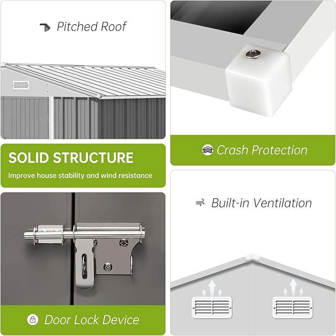 Garvee 10 x 12 FT Outdoor Storage Shed, Heavy-Duty Waterproof Tool Shed Storage with Lockable Door, Vents and Updated Frame Structure, Large Metal Tool Shed for Backyard, Patio Lawn, Grey