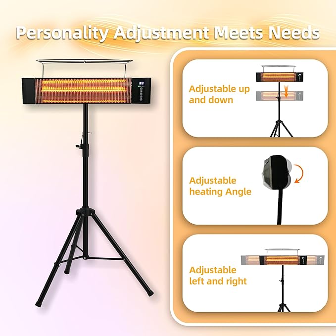 Outdoor Electric Heater For Patio/Indoor Use RealSmart 1500W Portable Heaters 3 Heat Modes Wall Mounted Ceiling Heater Tripod Waterproof IP65 TUV Certification for Restaurant Garage Greenhouse