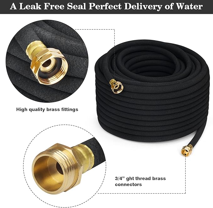 1/2" Soaker Hose for Garden Drip Hose Irrigation System with Solid Brass Fitting for Lawns Flower Beds & Vegetable Gardens (150FT)