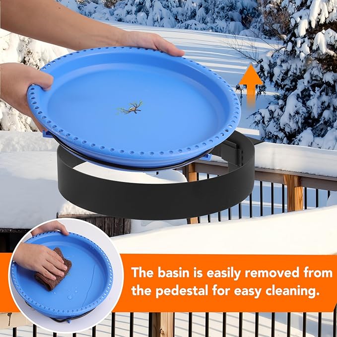 2 in 1 Heated Bird Bath for Outdoors for Winter,75W Bird Bath Heater with Thermostatically Controlled,Heated Bird Bath for Deck Railing for All Seasons Outdoor Garden Yard Patio Lawn(Blue)