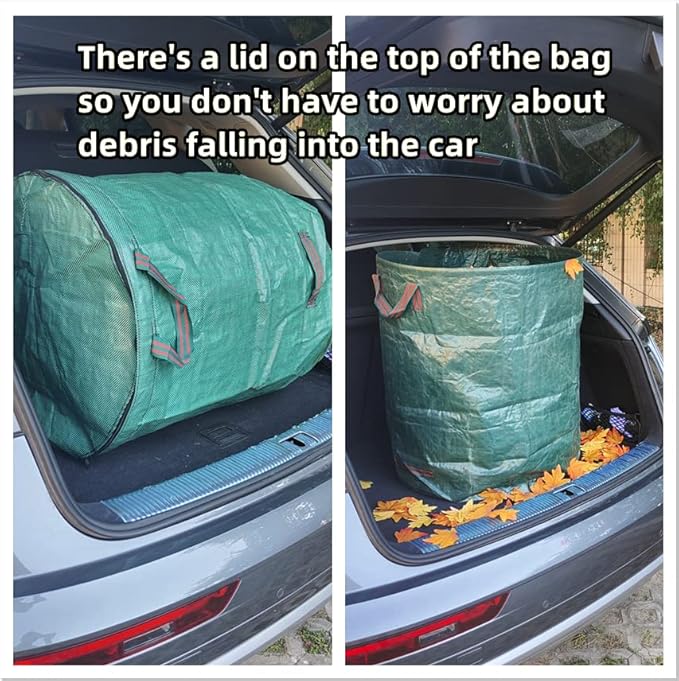 3 Pack 132 Gallons Reusable Yard Waste Bags with Double Bottom and Zipper Lid Extra Large Lawn and Leaf Bags Heavy Duty With 4 Handles Garden waste Bags Container for Debris Grass Clipping