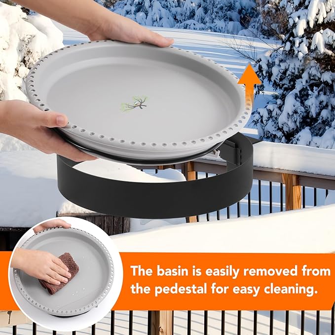 2 in 1 Heated Bird Bath for Outdoors for Winter,100W Bird Bath Heater with Thermostatically Controlled,Heated Bird Bath for Deck Railing for All Seasons Outdoor Garden Yard Patio Lawn(Grey)